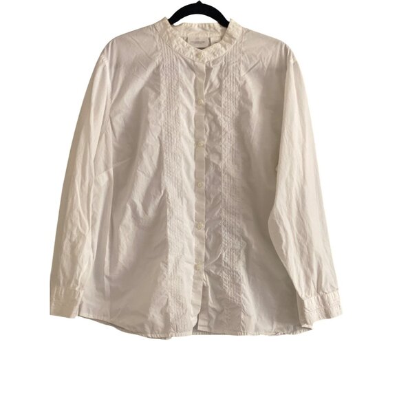 Liz Claiborne Blouse White LS Button Front Tuxedo Top Women 20W Plus - Picture 1 of 9